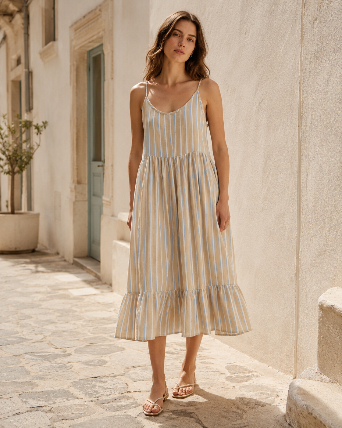 Vestido midi de algodón a rayas — IAFOXA
