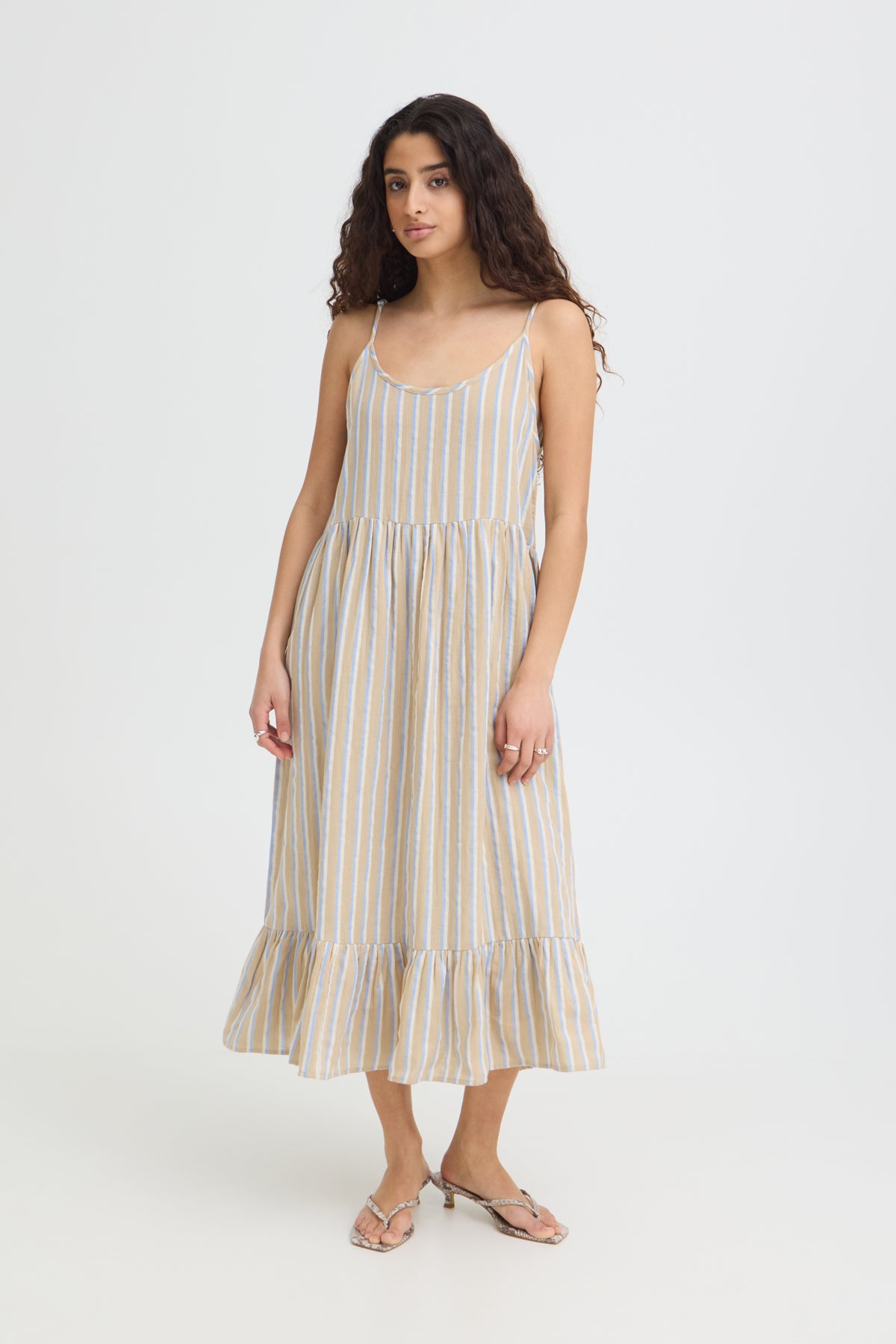 Vestido midi de algodón a rayas — IAFOXA