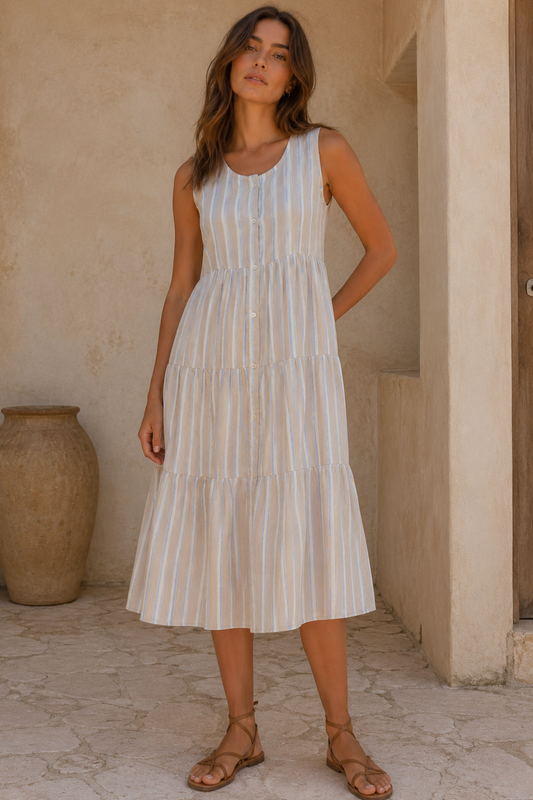 Vestido midi de algodón a rayas — IAFOXA