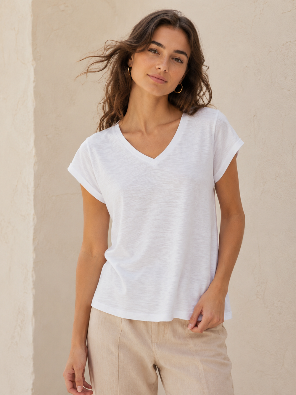 Blusa de algodón en caqui suave