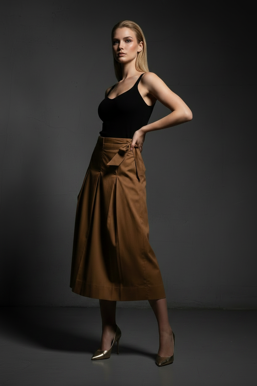Detalle de falda midi Mark Up con pliegue y caída suave