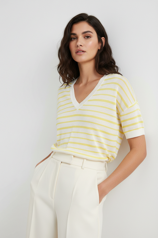 Jersey de punto fino Andam para mujer con rayas y escote en pico