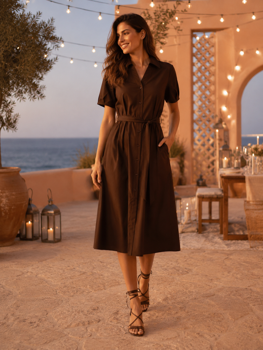 Chocolate brown midi shirt dress