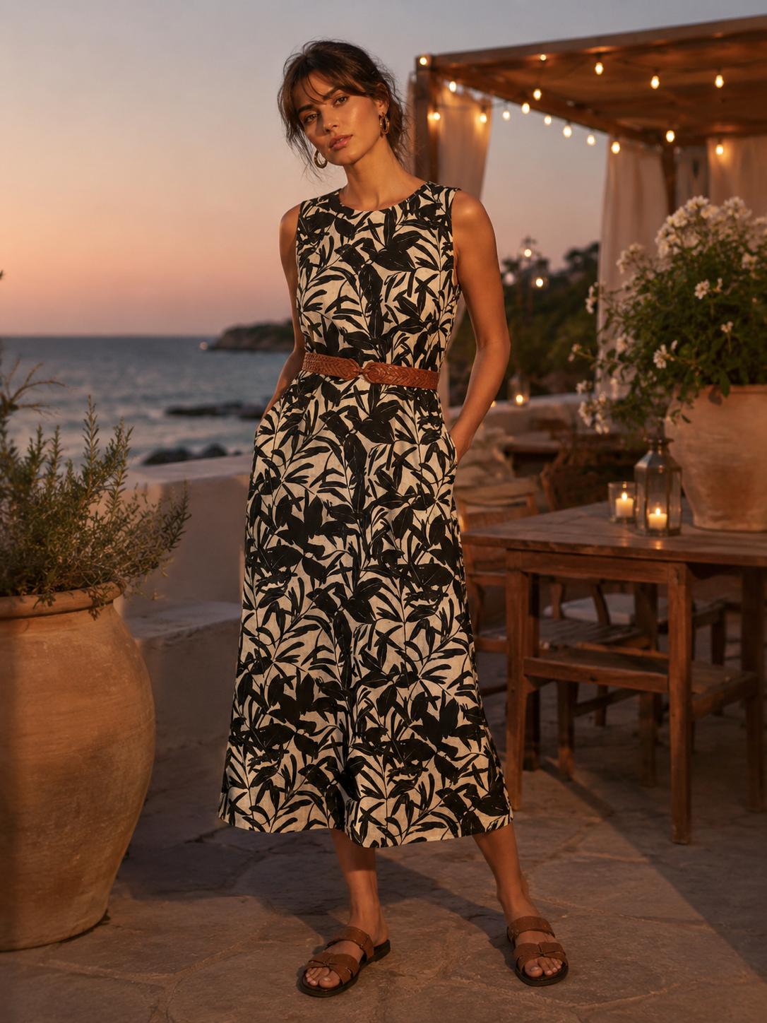 Two-tone printed dress