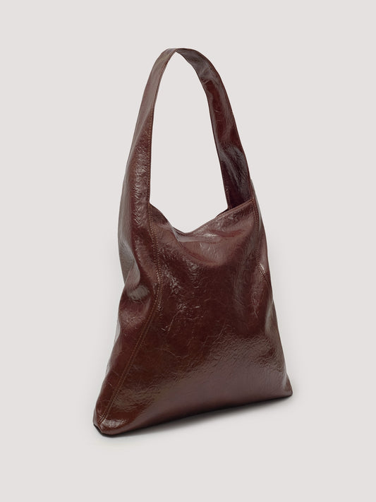 Bolso shopper trap efecto piel castaña — vista frontal