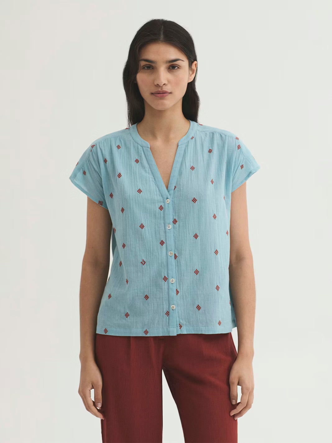 Camisa Diamond con bordado Nice Things para mujer en turquesa claro