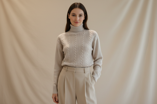 Jersey de punto trenzado en mezcla con cashmere