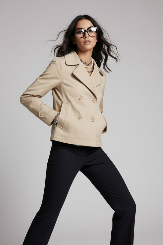 Trench corto cruzado beige arena