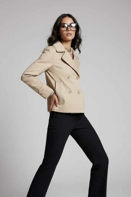 Trench corto cruzado beige arena