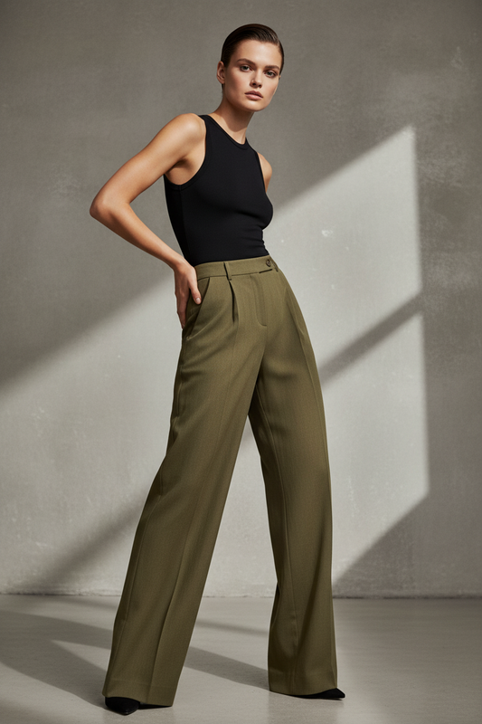 Pantalón de tiro medio — Omaya Mid Waisted Pant en Marrón shiitake de Desires