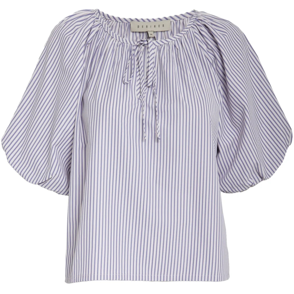 Blusa de rayas azul Desires para mujer con bordado en el escote