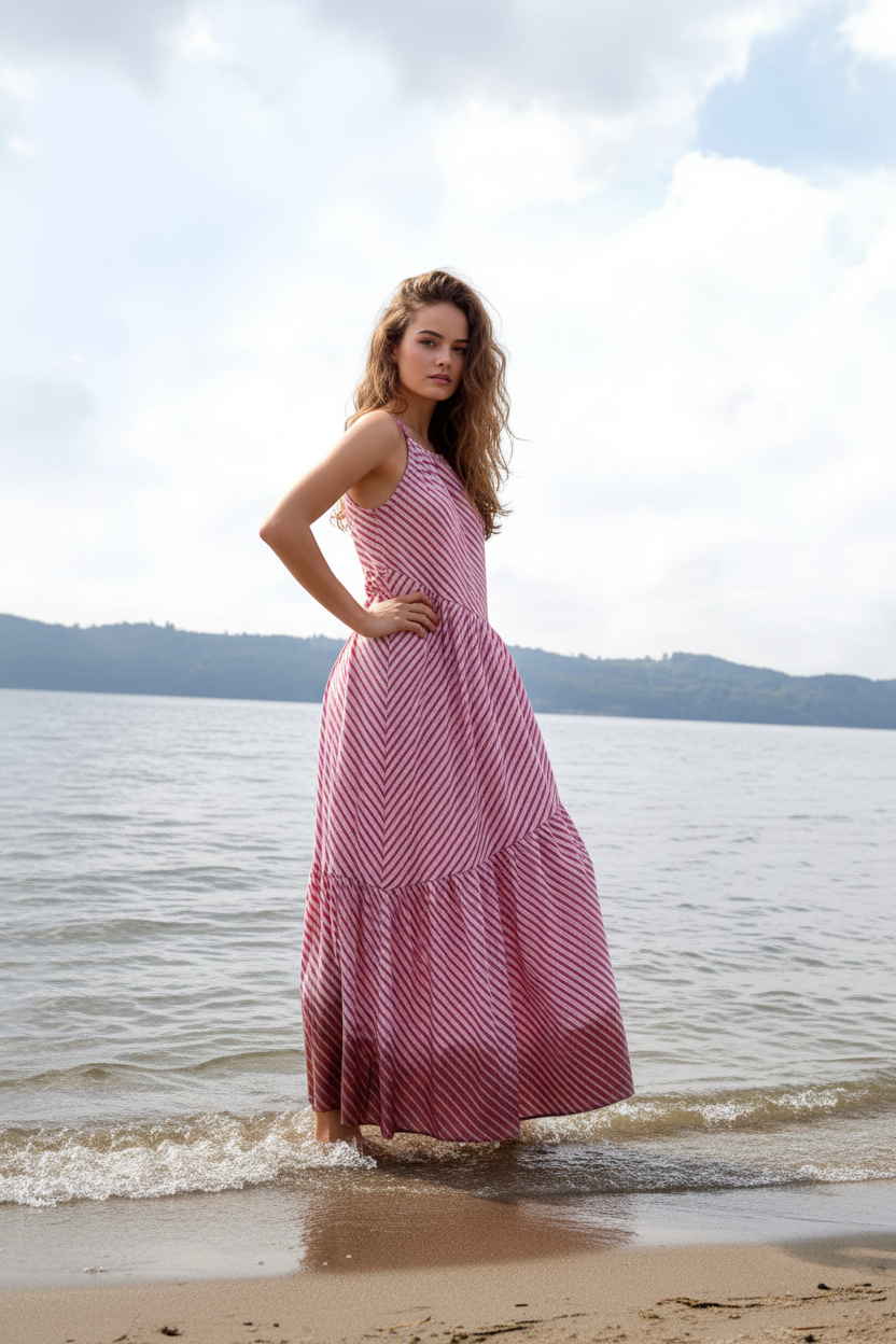 Vista de vestido maxi Desires con tirantes y rayas