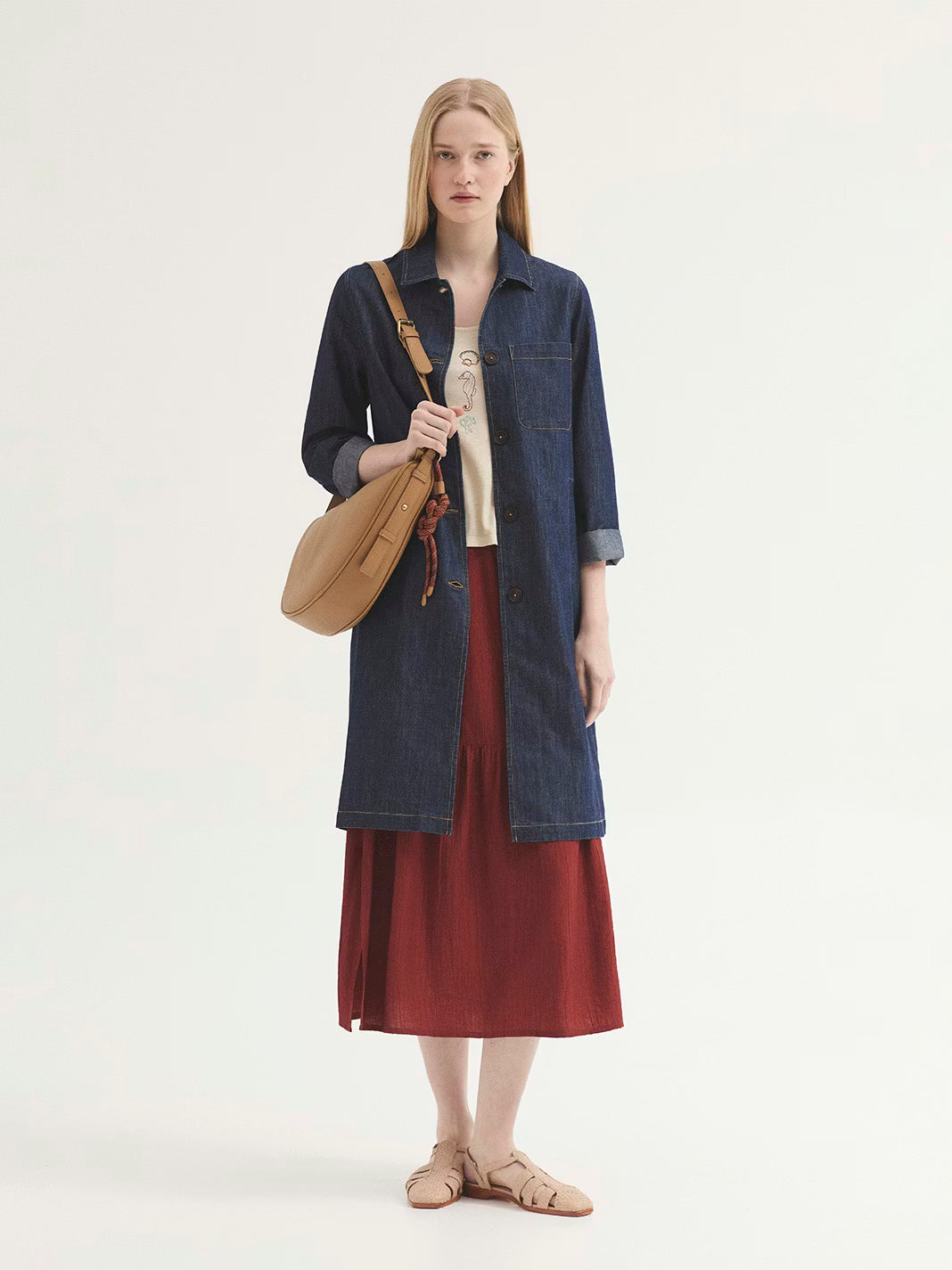 Falda terracota Nice Things para mujer con tejido de bambula