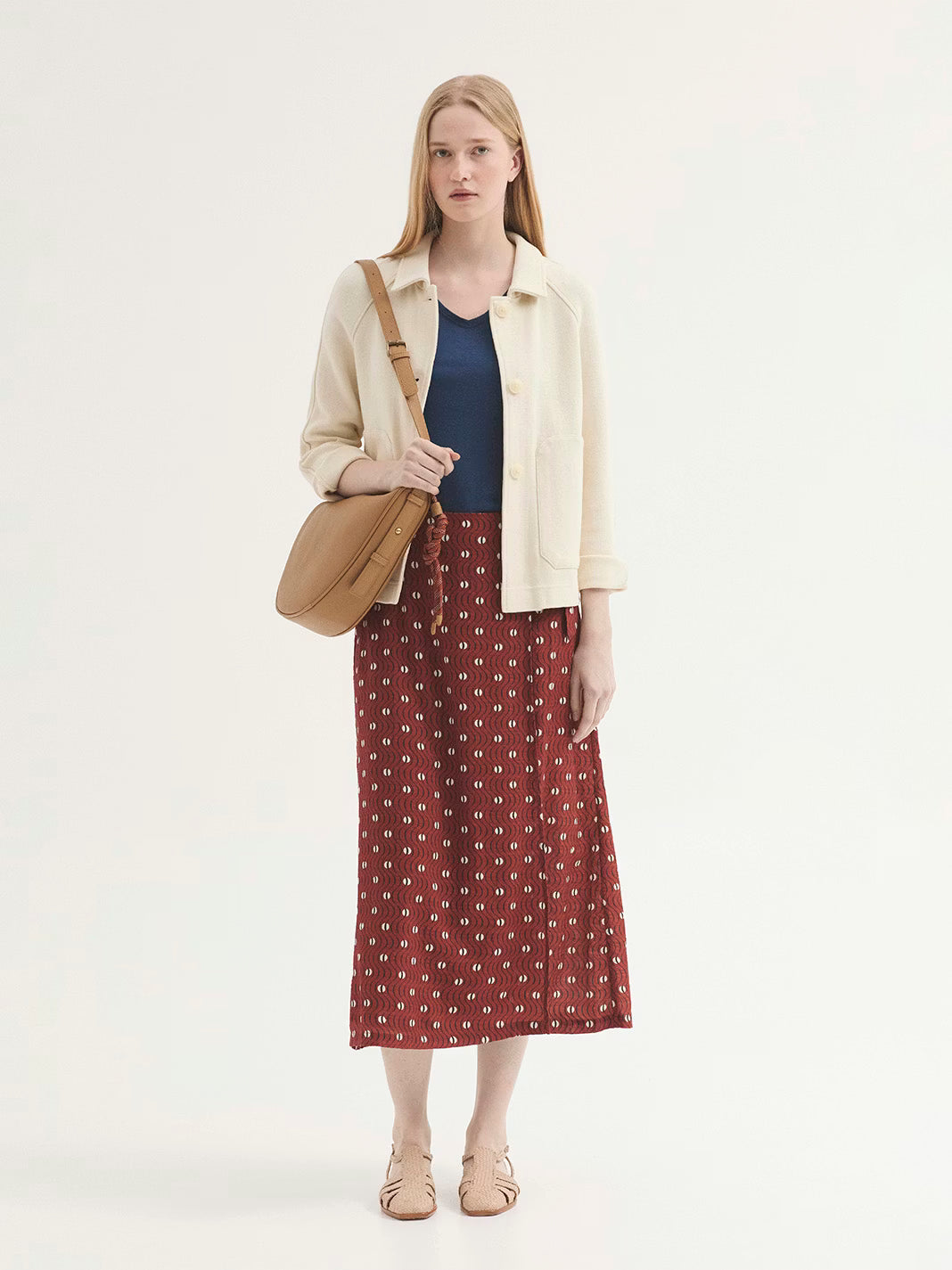 Falda Nice Things para mujer con estampado Hellenic Waves terracota