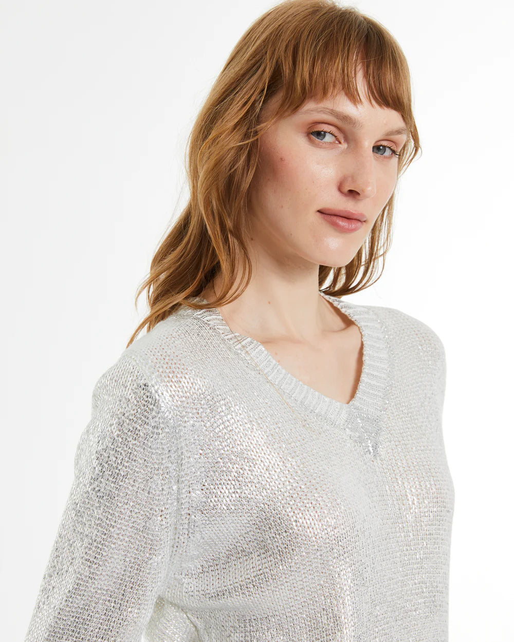 Jersey laminado plata ANDAM – detalle delantero con brillo