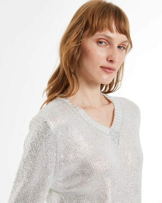 Jersey laminado plata ANDAM – detalle delantero con brillo