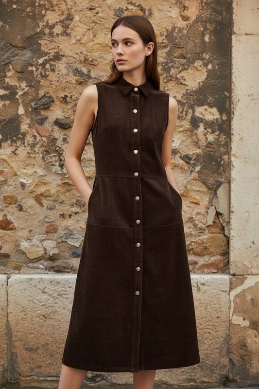 Vestido midi sin mangas abotonado — Nuthea Dress