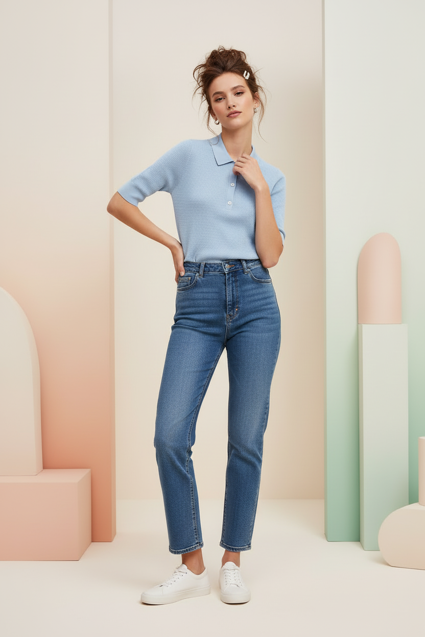 Polo de punto fino Nümph Nucilia para mujer en azul cielo