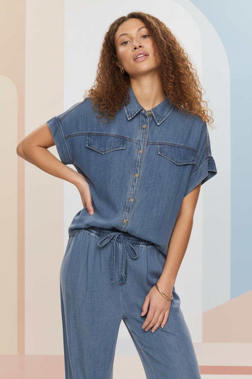 Camisa sin mangas Nümph Nuelida para mujer con efecto denim azul lavado