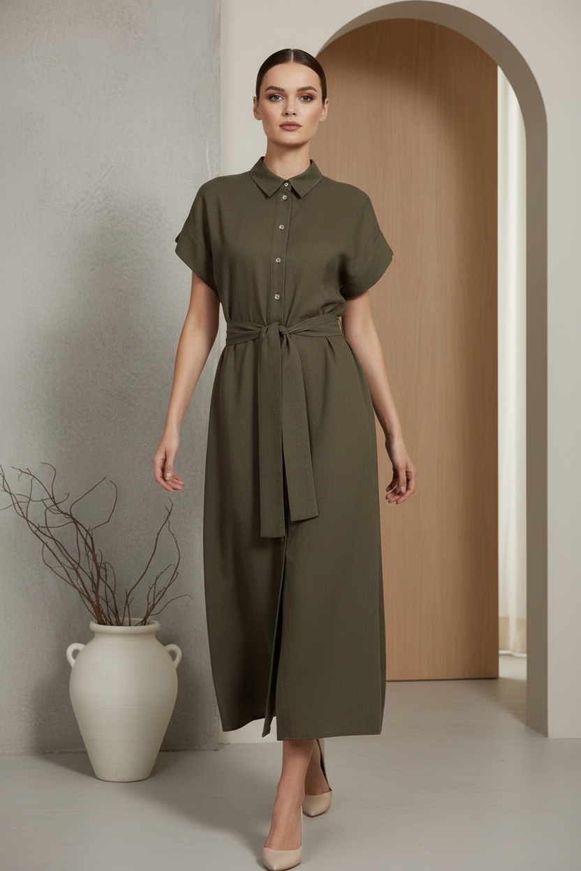 Vista de vestido camisero Nümph Nuherina de lino