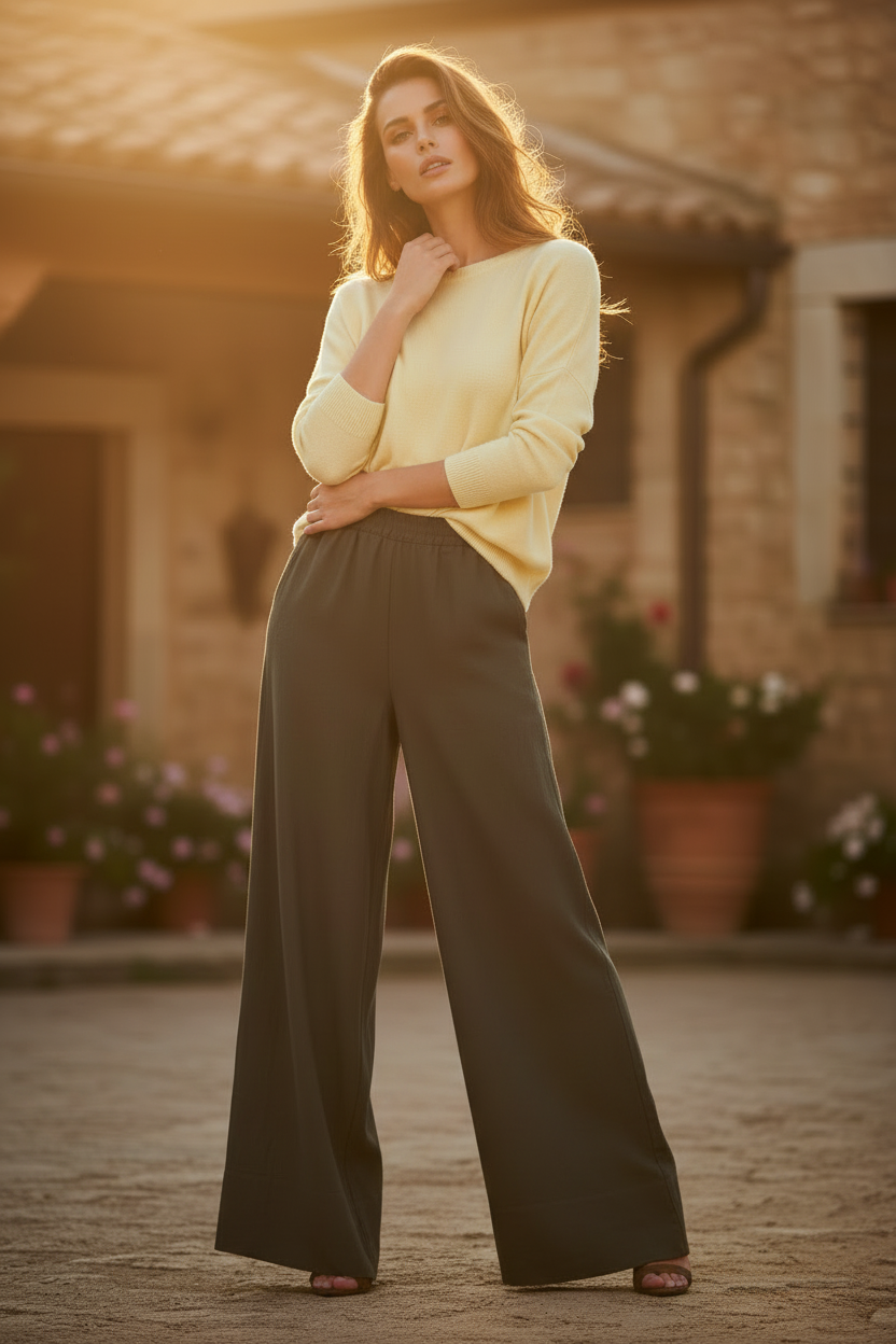 Pantalón de lino recto Nümph Nuherina para mujer en verde caqui