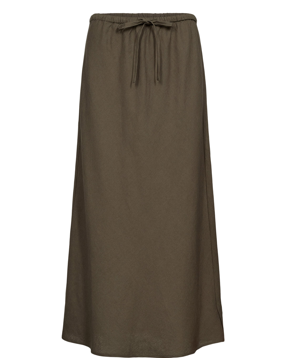 Falda de lino midi — Nuherina Skirt en Verde caqui de Nümph