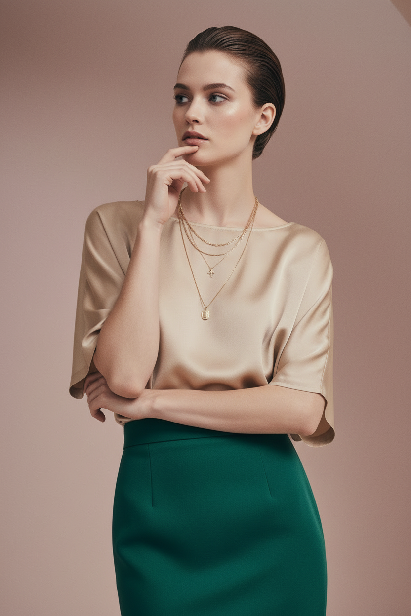 Blusa satinada color champán de Nümph en color champán