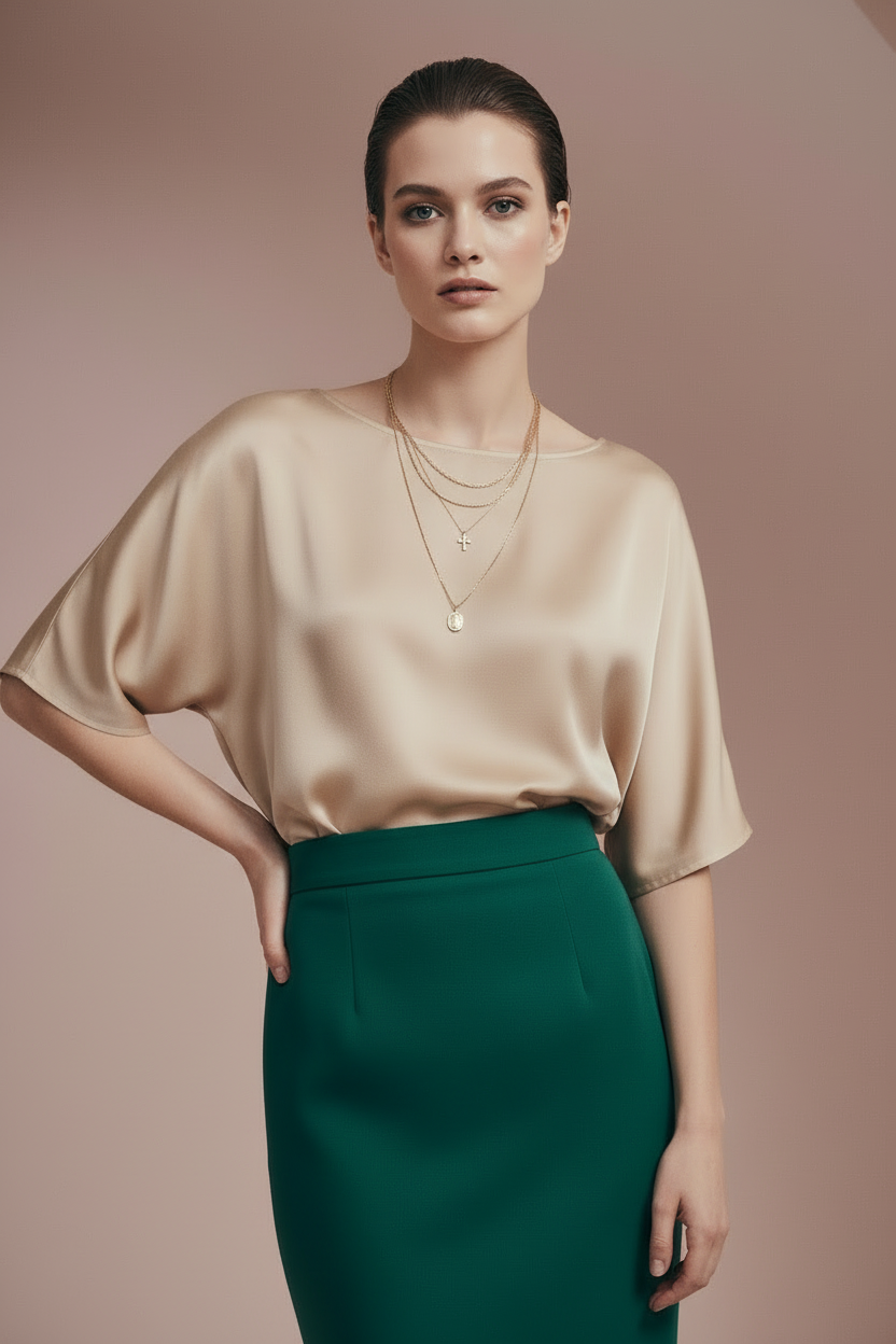 Blusa satinada color champán de Nümph en color champán