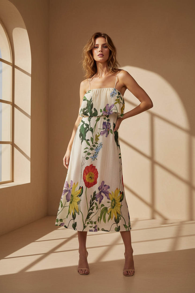 Vestido maxi Nümph Nubelisa con lúrex en color crudo