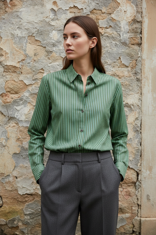 Camisa de rayas de corte clásico, vista espalda — Nümph | Marta Folch BCN