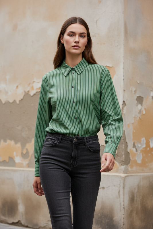 Camisa de rayas de corte clásico, vista frontal — Nümph | Marta Folch BCN