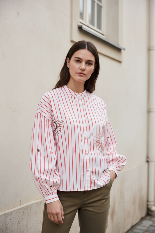 Camisa de rayas con manga globo, vista frontal — Nümph | Marta Folch BCN