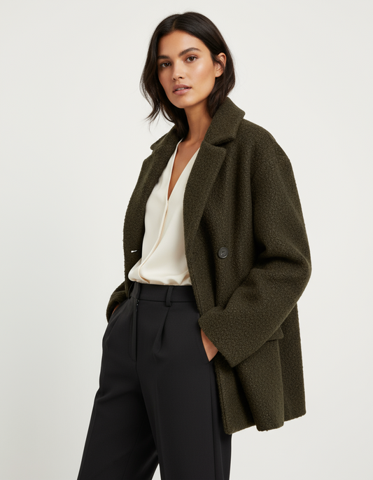 Chaquetón corto estructurado de lana bouclé — Cynthia