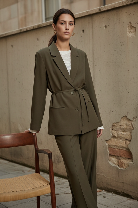 Blazer Jane con cinturón verde kaki — PCJane Belt Jacket