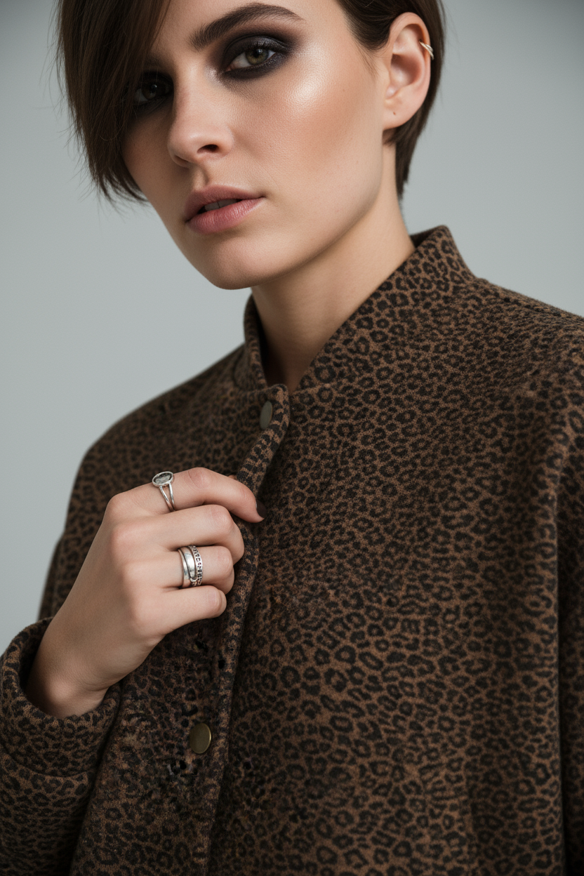 Chaqueta corta efecto animal print con botones Khloé