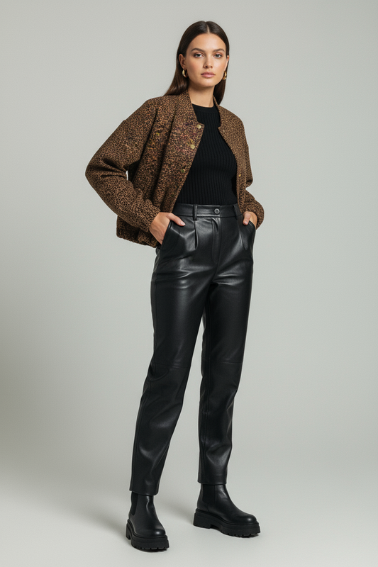 Chaqueta corta efecto animal print con botones Khloé