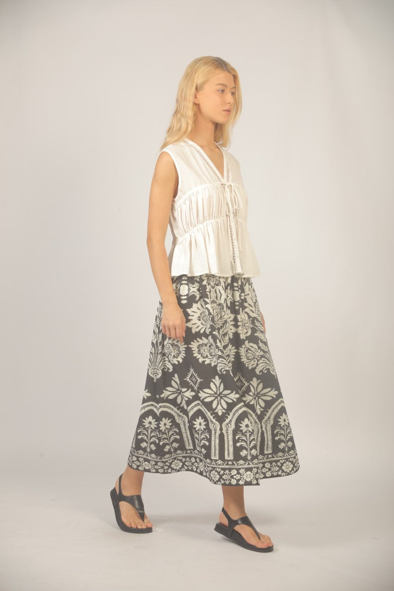 Falda midi estampada negra See U Soon S26131367 vista lateral