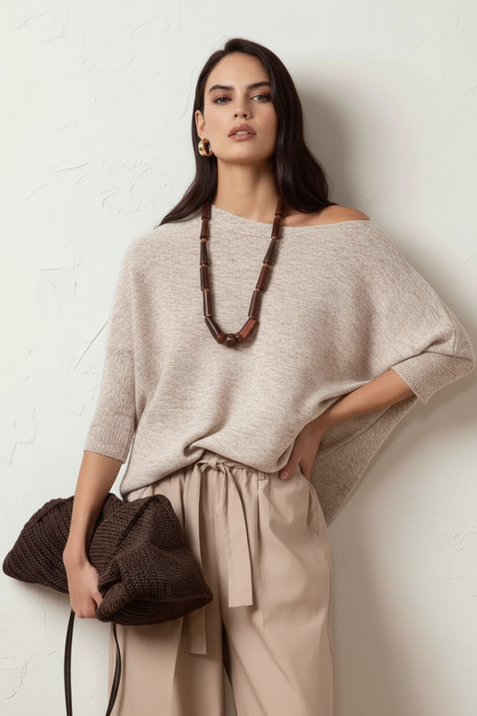 Vista de jersey Mark Up beige rosado con brillo suave