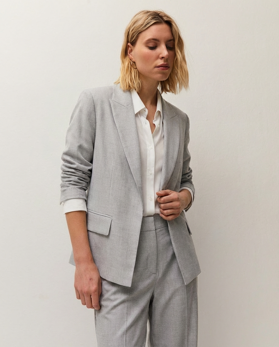 Americana traje fluida System Action para mujer en gris claro