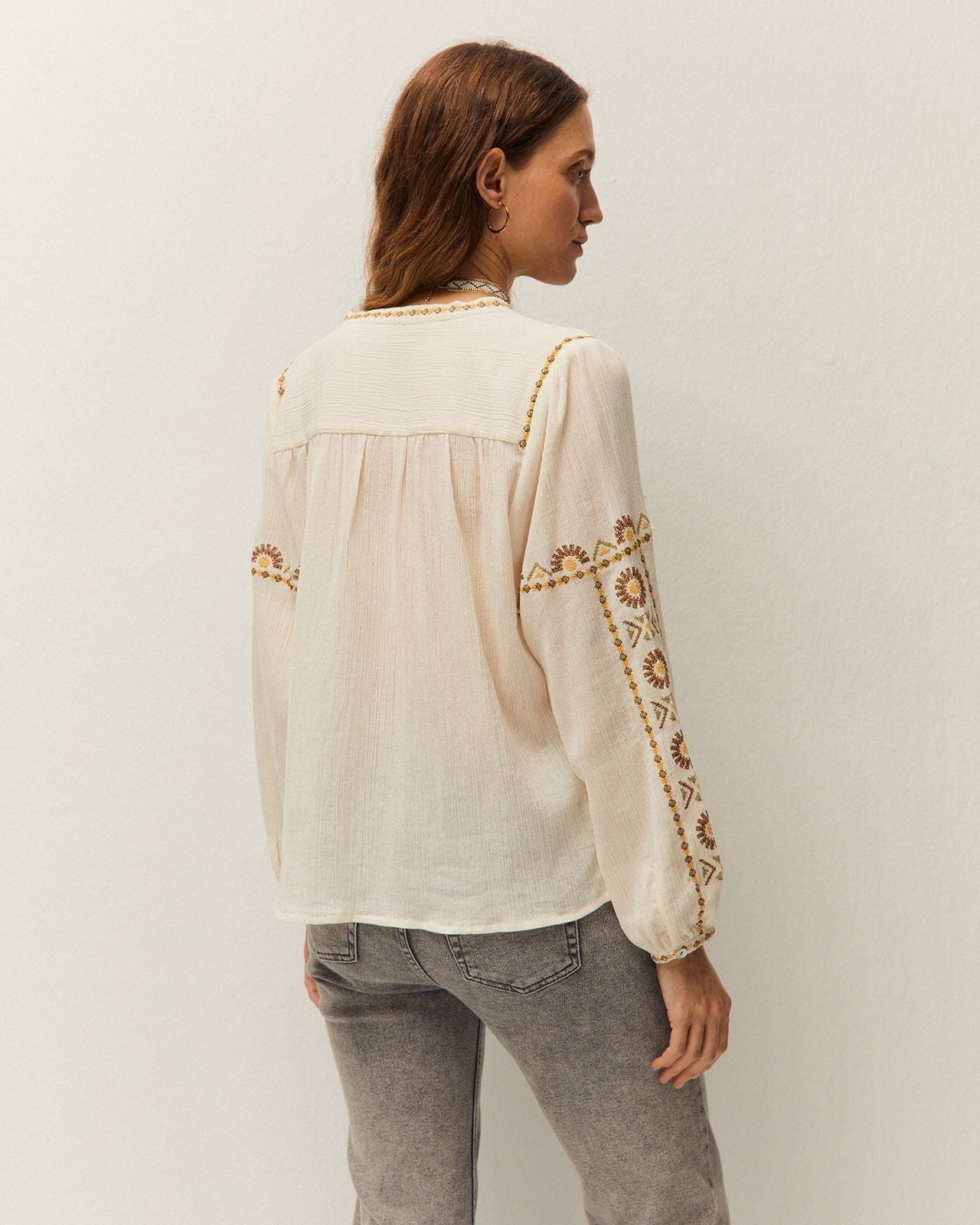Camisa de manga larga System Action para mujer con bordado