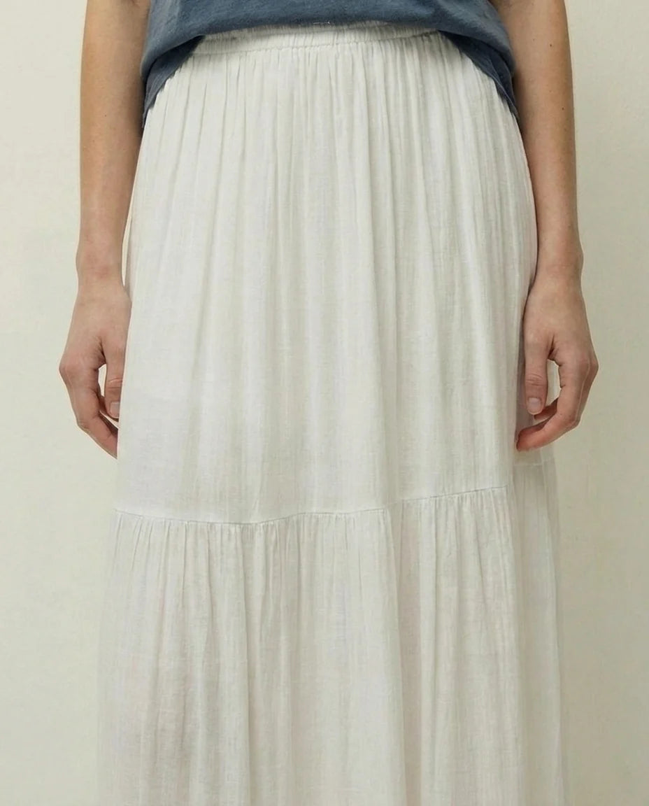 Falda midi de bambula con volantes