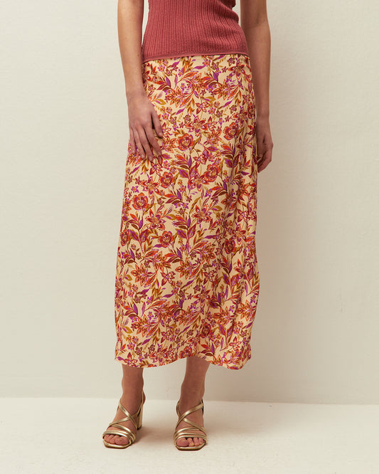 Falda midi satinada con estampado floral de System Action en color multicolor