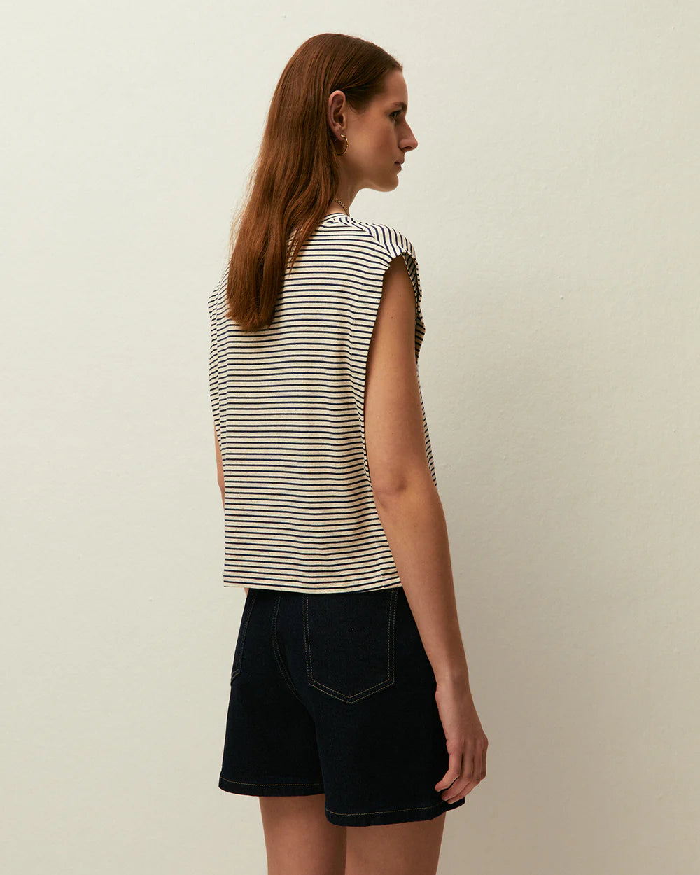 Camiseta System Action para mujer sin mangas con rayas azules