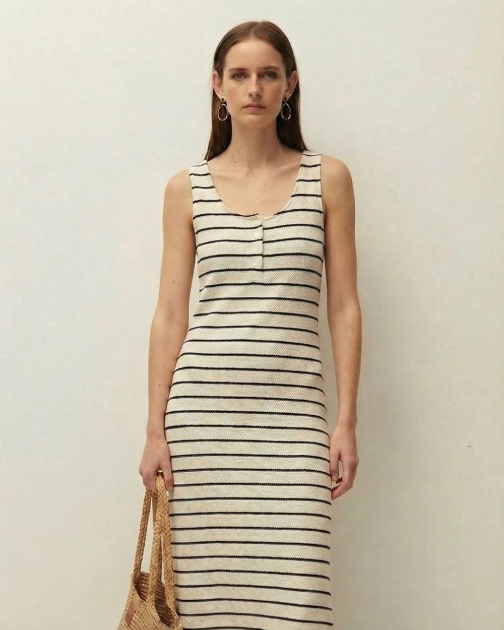 Vestido midi System Action de rayas con botones
