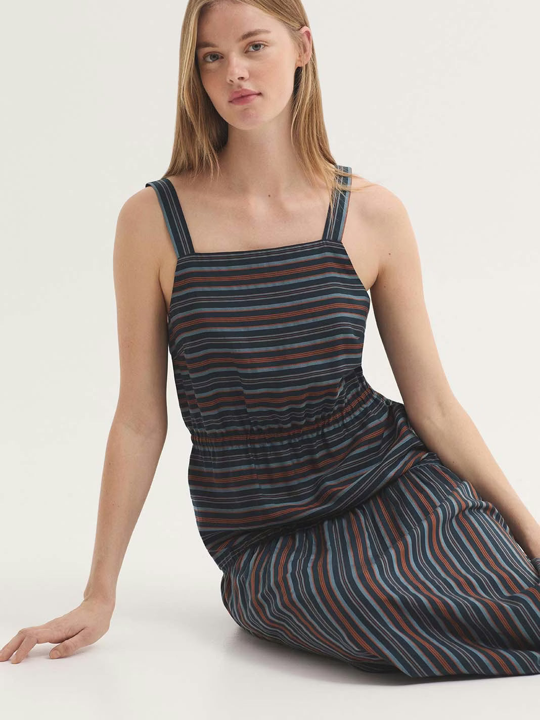 Vestido jacquard de rayas Nice Things en azul mosaico