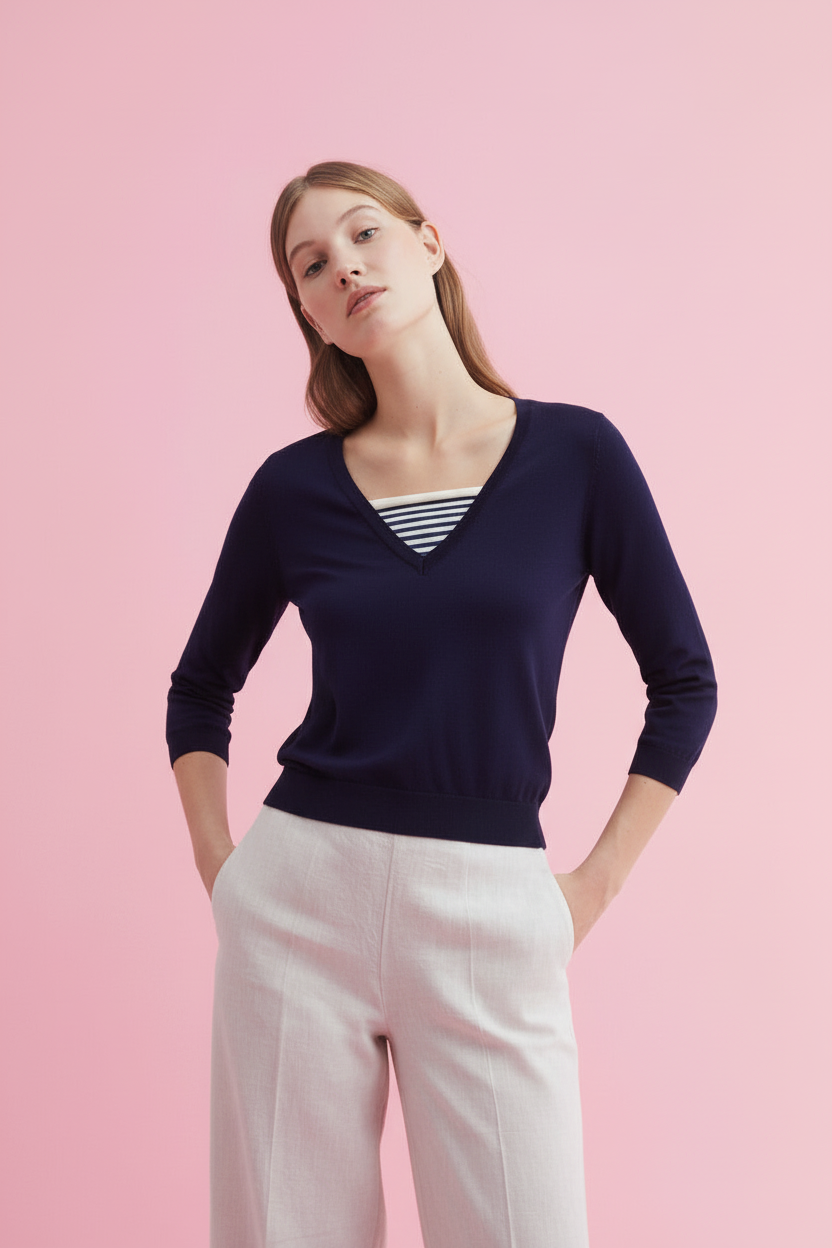 Jersey de punto con doble escote de Nice Things en azul intenso