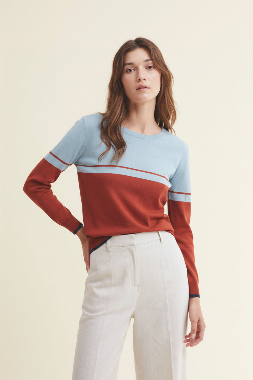 Jersey de rayas posicionadas de Nice Things en color terracota