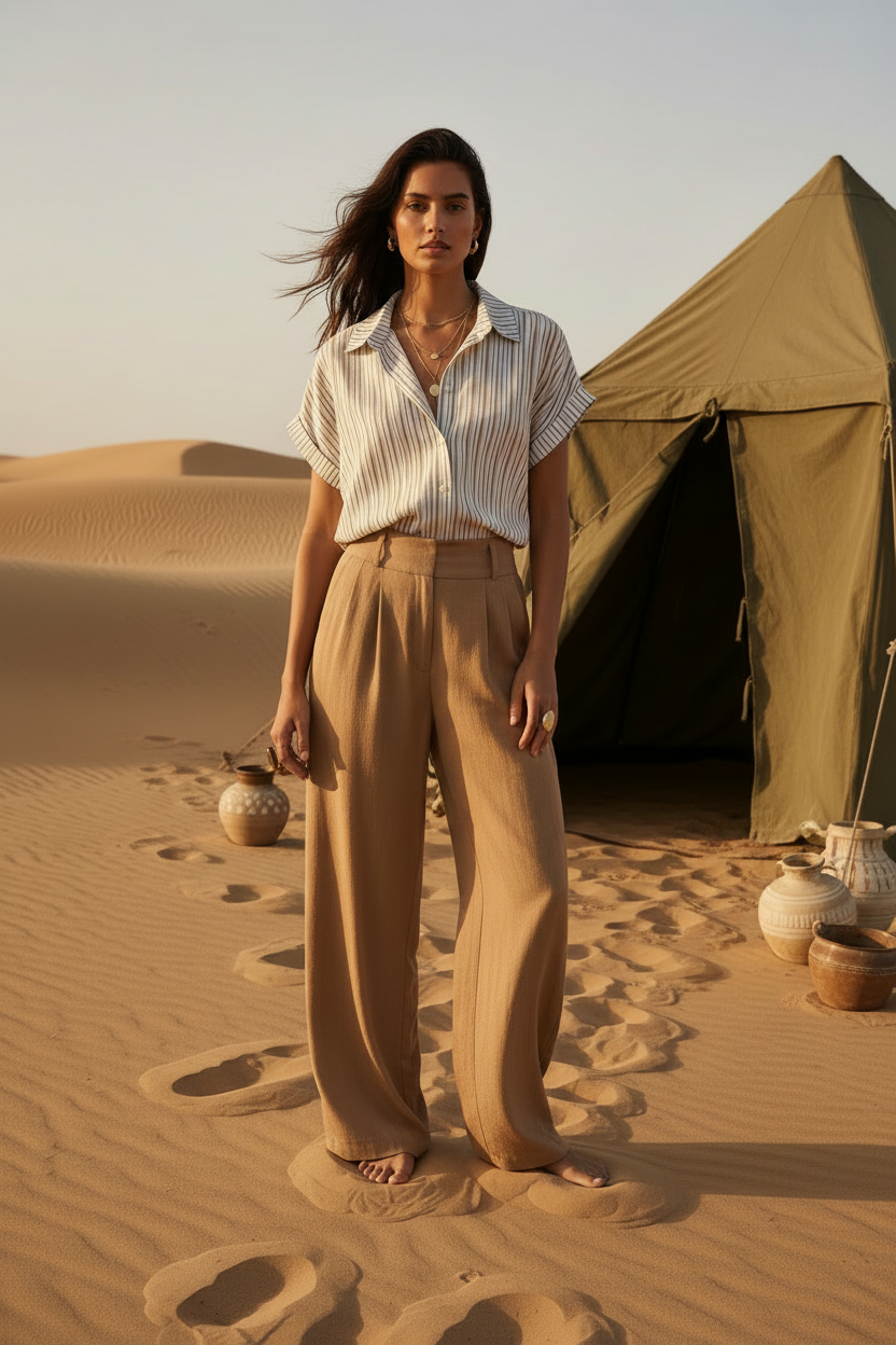 Camisa camel de línea fluida Andam para mujer