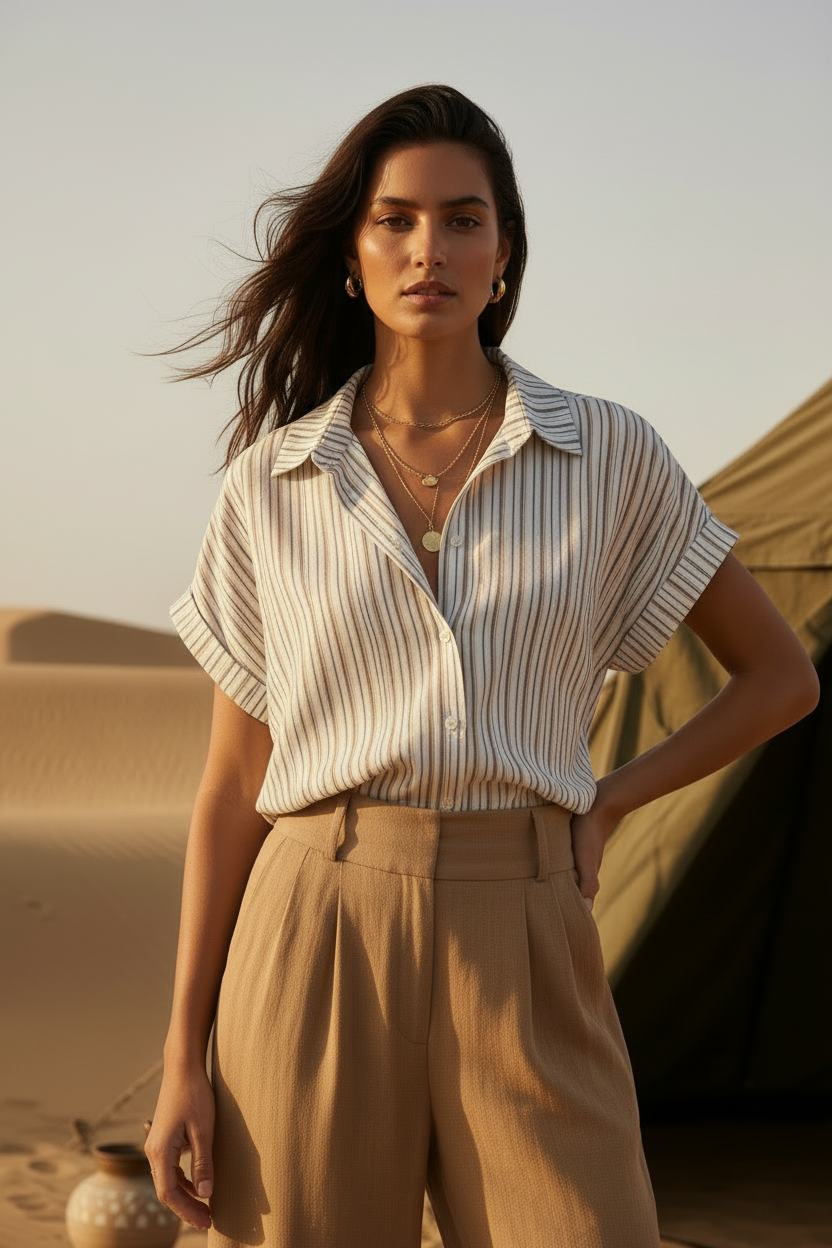 Vista adicional de camisa camel de línea fluida Andam