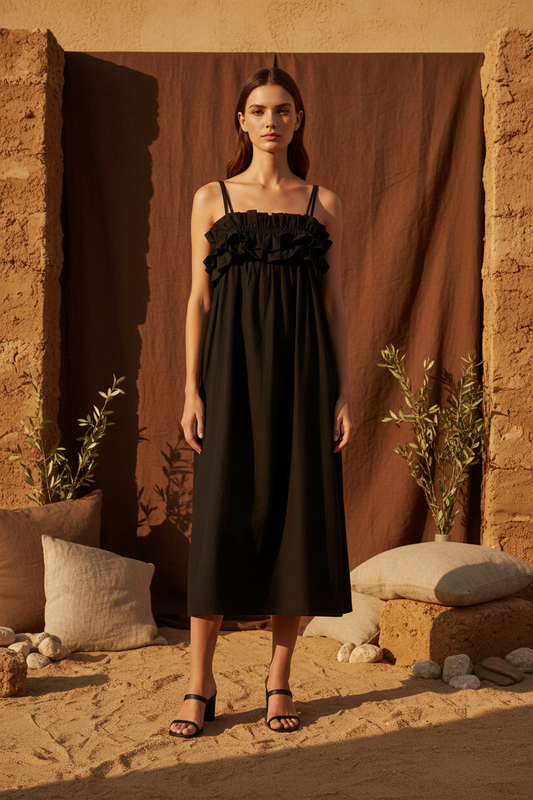 Vestido negro de línea fluida